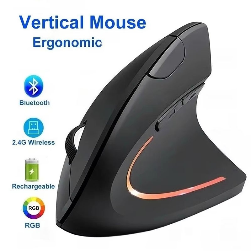 Desk Setup Gaming - Mouse Vertikal Ergonomis 2.4GHz Bluetooth Pegangan