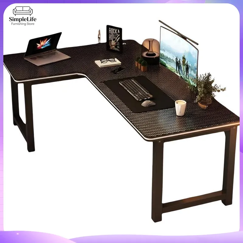 Desk Setup Gaming - Meja Gaming Sudut dengan Rak Penyimpanan